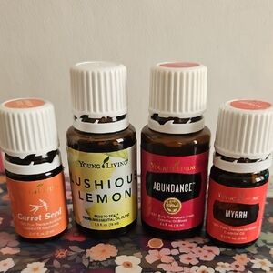 Young Living Carrot Seed(5ml), Lushious Lemon(15ml),Abundance (15ml),Myrrh (5ml)